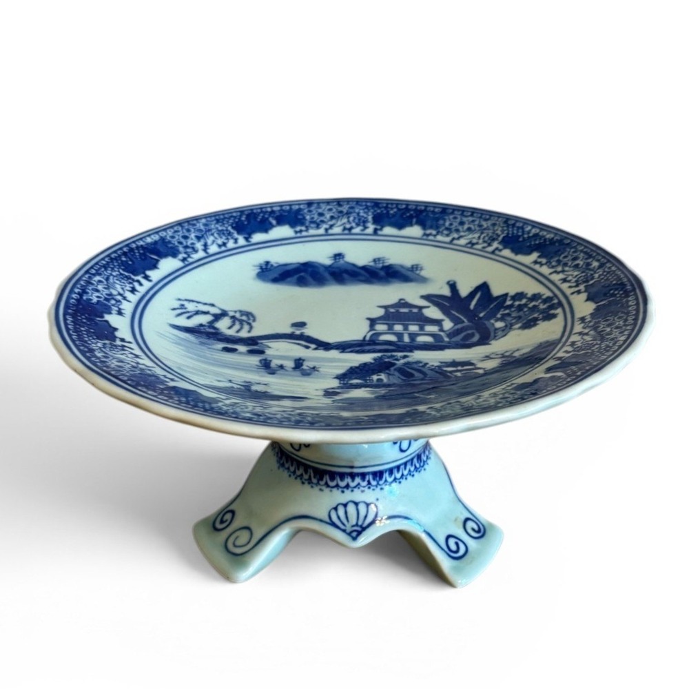 Robins Egg & Blue Porcelain Pedestal Plate Dish Tazza Tripod Base 8in